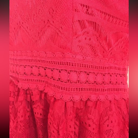 Alya Red Lace Dress Small Mini Sheer Sleeve Festive Party - Picture 6 of 6